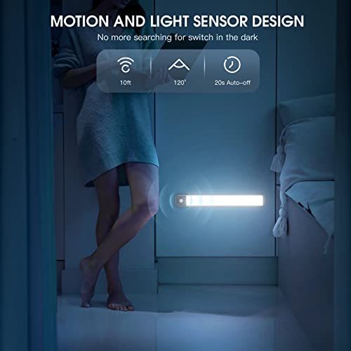 10inch Under Cabinet Lighting  2 Pack Rechargeable Motion Sensor Light Indoor  5 Levels Dimmable Magnetic Closet Lights  Wireless Under Counter Lights for Kitchen  Stairs