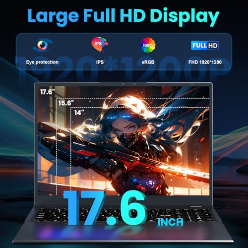 17 6 inch Student Laptop Computer  2025 16GB RAM 640GB Storage TF Expandable 512GB Laptop  Quad Cores Processor  1920X1200 FHD Display  1 Year Office 365  Backlit Keyboard  WiFi 6  Type C