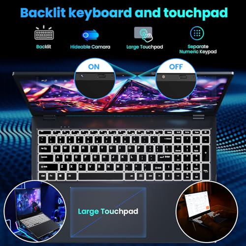17 6 inch Student Laptop Computer  2025 16GB RAM 640GB Storage TF Expandable 512GB Laptop  Quad Cores Processor  1920X1200 FHD Display  1 Year Office 365  Backlit Keyboard  WiFi 6  Type C
