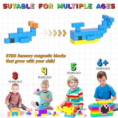 54 PCS Magnetic Blocks  Magnetic Building Blocks for Toddlers 3   Montessori Toys  Magnet Cubes  Preschool STEM Educational Sensory Magnet Toys for Kids Ages 3 5 Year Old Boys and Girls