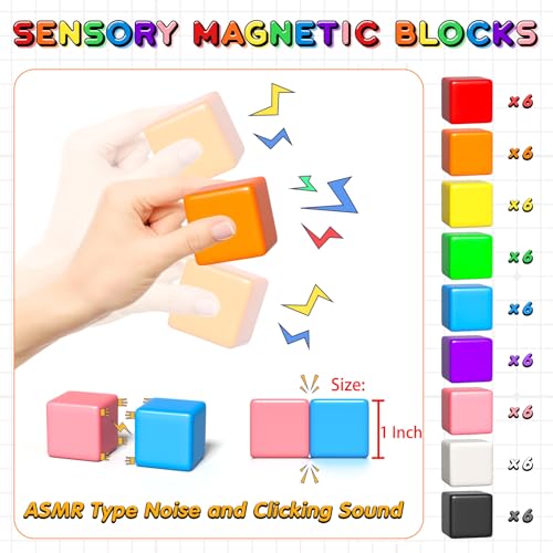 54 PCS Magnetic Blocks  Magnetic Building Blocks for Toddlers 3   Montessori Toys  Magnet Cubes  Preschool STEM Educational Sensory Magnet Toys for Kids Ages 3 5 Year Old Boys and Girls