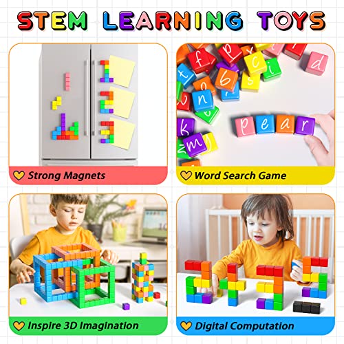 54 PCS Magnetic Blocks  Magnetic Building Blocks for Toddlers 3   Montessori Toys  Magnet Cubes  Preschool STEM Educational Sensory Magnet Toys for Kids Ages 3 5 Year Old Boys and Girls