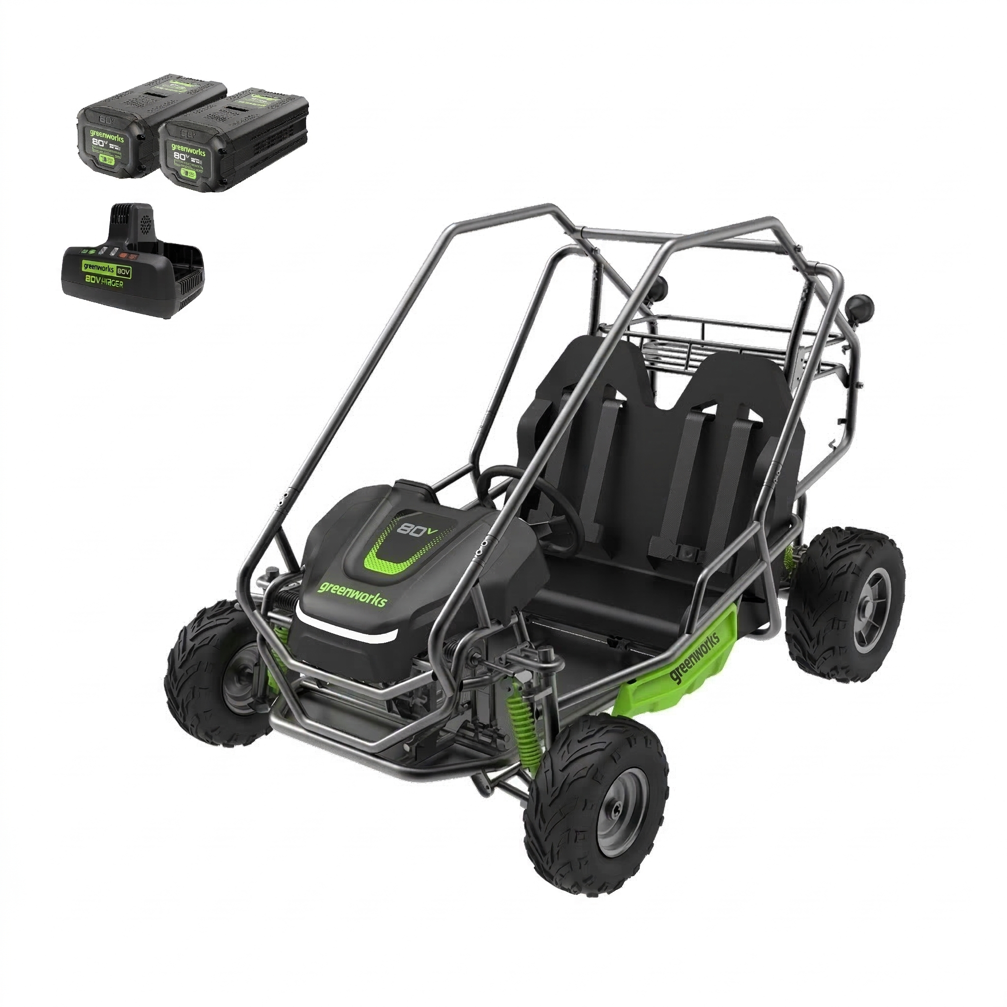 80V All-Terrain 2-Seat Electric Youth Go-Kart (Incluye 2 baterías de 8Ah y cargador dual)