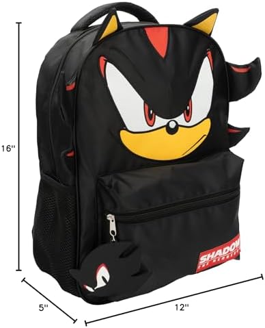 AI ACCESSORY INNOVATIONS Sonic The Hedgehog Backpack for Boys & Girls  Shadow 16 Inch Schoolbag with 3D Features  Durable School Bag for Kids