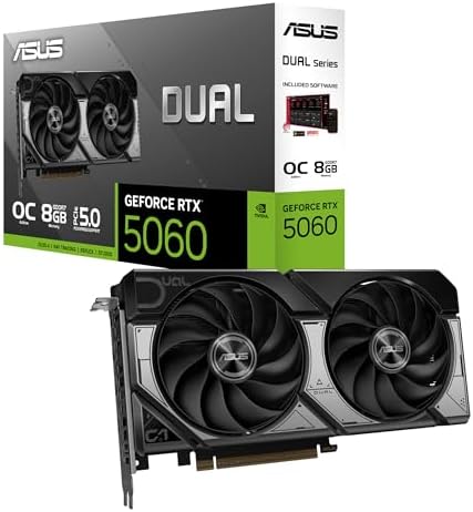 ASUS Dual GeForce RTX  5060 8GB GDDR7 OC Edition  PCIe 5 0  8GB GDDR7  DLSS 4  HDMI 2 1b  DisplayPort 2 1b  2 5 Slot Design  Axial tech Fan Design  0dB Technology  and More 