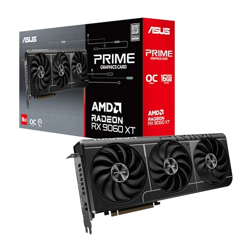 ASUS Prime Radeon  RX 9060 XT 16GB GDDR6 OC Edition Graphics Card  PCIe 5 0  HDMI/DP 2 1  2 5 Slot Design  axial tech Fans  Dual Ball Fan Bearings  Dual BIOS  GPU Guard 