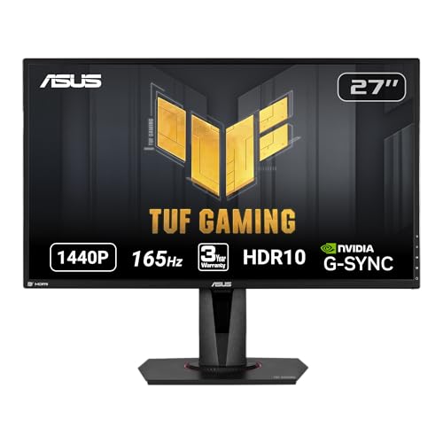 ASUS TUF Gaming 27 2K HDR Gaming Monitor  VG27AQ    QHD  2560 x 1440   165Hz  Supports 144Hz   1ms  Extreme Low Motion Blur  Speaker  G SYNC Compatible  VESA Mountable  DisplayPort  HDMI  Black