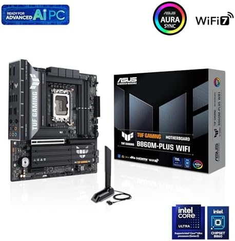 ASUS TUF Gaming B860M PLUS WiFi B860 LGA 1851 mATX Motherboard  Intel  Core  Ultra Series 2 Ready  AI PC  12 1 2 1 80A Stages  DDR5 PCIe 5 0  3X M 2  Wi Fi 7  2 5G LAN  HDMI   USB 20Gbps Type C 