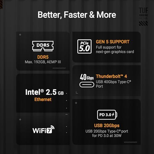 ASUS TUF Gaming Z790 Plus WiFi LGA 1700 Intel 14th 12th &13th Gen  ATX Gaming Motherboard PCIe 5 0 DDR5 4xM 2 Slots 16 1 DrMOS WiFi 6 2 5Gb LAN Front USB 3 2 Gen 2 Type C Thunderbolt 4 USB4  Aura RGB 