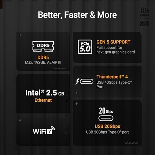 ASUS TUF Gaming Z790 Plus WiFi LGA 1700 Intel 14th 12th &13th Gen  ATX Gaming Motherboard PCIe 5 0 DDR5 4xM 2 Slots 16 1 DrMOS WiFi 6 2 5Gb LAN Front USB 3 2 Gen 2 Type C Thunderbolt 4 USB4  Aura RGB 
