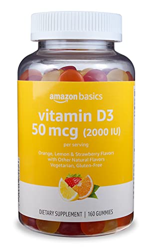 Amazon Basics Vitamin D3 2000 IU Gummies  Orange  Lemon & Strawberry  160 Count  2 per Serving   Previously Solimo 