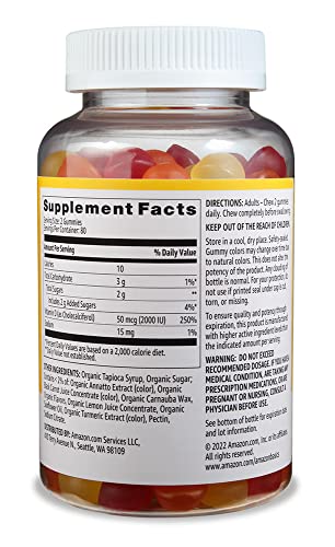 Amazon Basics Vitamin D3 2000 IU Gummies  Orange  Lemon & Strawberry  160 Count  2 per Serving   Previously Solimo 