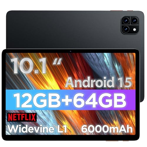 Android Tablet  10 1 inch Android 15 Tablet  Octa core CPU  2 Years Protection  RAM 12GB  ROM 64GB  Up to 2 TB   800x1280 Resolution  WiFi 6 & Bluetooth 5 4  Dual Speakers  5MP 8MP  6000mAh  Black