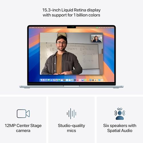 Apple 2025 MacBook Air 15 inch Laptop with M4 chip  Built for Apple Intelligence  15 3 Liquid Retina Display  16GB Unified Memory  256GB SSD Storage  12MP Center Stage Camera  Touch ID  Sky Blue
