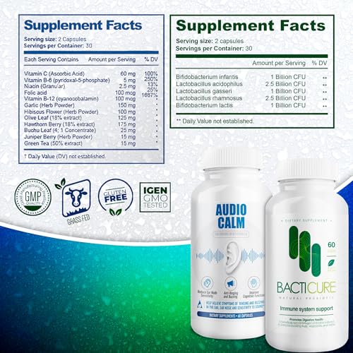 Audio Calm Probiotics   Natural Tinnitus Relief & Immune Support   Reduce Ear Ringing & Boost Immunity with Probiotics from Fruits  Vegetables  & Herbs   60 Capsules Each 