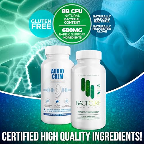 Audio Calm Probiotics   Natural Tinnitus Relief & Immune Support   Reduce Ear Ringing & Boost Immunity with Probiotics from Fruits  Vegetables  & Herbs   60 Capsules Each 