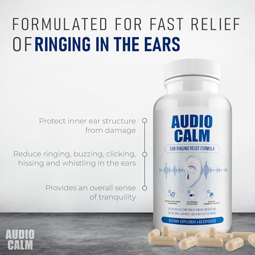Audio Calm   Tinnitus Relief for Ringing Ears   Ear Health Vitamins   Natural Stop Tinnitus Relief Solution   Rapid Ear Ringing Relief  Buzzing  Clicking and Reduce Ear Noise   60 Capsules  1 