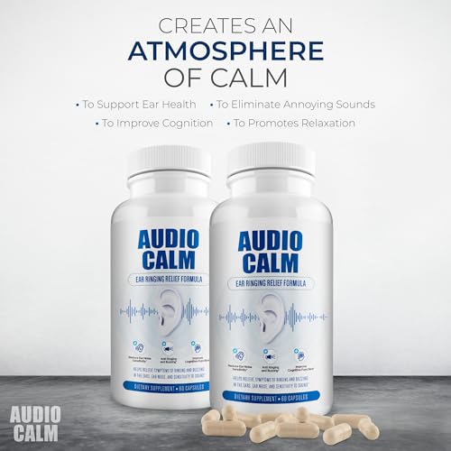 Audio Calm   Tinnitus Relief for Ringing Ears   Ear Health Vitamins   Natural Stop Tinnitus Relief Solution   Rapid Ear Ringing Relief  Buzzing  Clicking and Reduce Ear Noise   60 Capsules  1 
