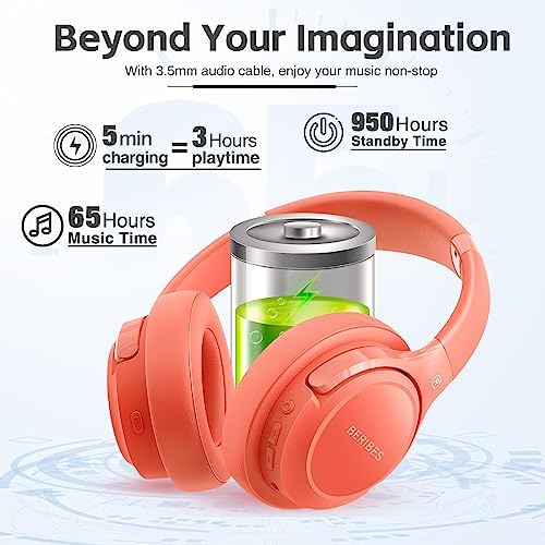 BERIBES Bluetooth Headphones Over Ear  65H Playtime and 6 EQ Music Modes Wireless Headphones with Microphone  HiFi Stereo Foldable Lightweight Headsets  Deep Bass for Home Office Cellphone PC Ect