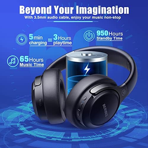 BERIBES Bluetooth Headphones Over Ear  65H Playtime and 6 EQ Music Modes Wireless Headphones with Microphone  HiFi Stereo Foldable Lightweight Headsets  Deep Bass for Home Office Cellphone PC Ect