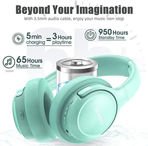 BERIBES Bluetooth Headphones Over Ear  65H Playtime and 6 EQ Music Modes Wireless Headphones with Microphone  HiFi Stereo Foldable Lightweight Headsets  Deep Bass for Home Office Cellphone PC Ect