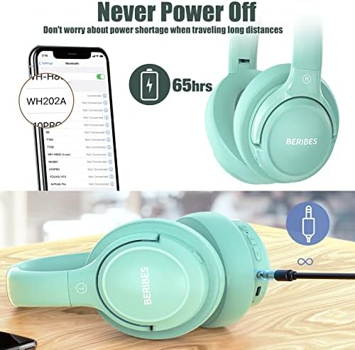 BERIBES Bluetooth Headphones Over Ear  65H Playtime and 6 EQ Music Modes Wireless Headphones with Microphone  HiFi Stereo Foldable Lightweight Headsets  Deep Bass for Home Office Cellphone PC Ect