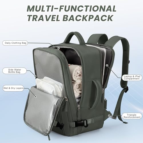 Beraliy Travel Backpack for Men Women  Carry On Backpack  16 Inch Laptop Backpack  Waterproof Hiking Backpack  Casual Outdoor Daypack College Bag  Olive green