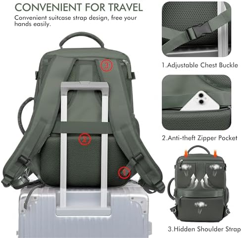 Beraliy Travel Backpack for Men Women  Carry On Backpack  16 Inch Laptop Backpack  Waterproof Hiking Backpack  Casual Outdoor Daypack College Bag  Olive green