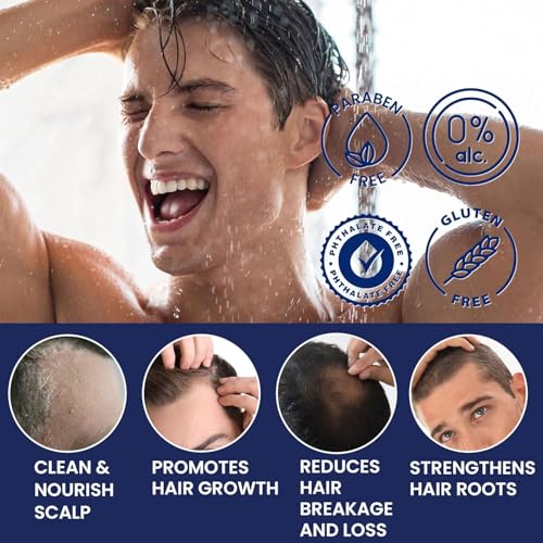 Biotion Hair Growth Shampoo for Men  Natural Thickening Shampoo with Tea Tree Oil Ginseng Mint for Hair Loss and Thinning Hair   10 1 fl oz  Dark Blue