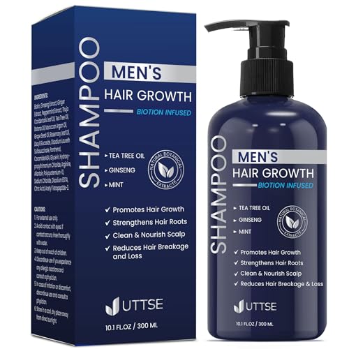 Biotion Hair Growth Shampoo for Men  Natural Thickening Shampoo with Tea Tree Oil Ginseng Mint for Hair Loss and Thinning Hair   10 1 fl oz  Dark Blue