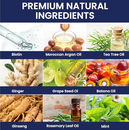 Biotion Hair Growth Shampoo for Men  Natural Thickening Shampoo with Tea Tree Oil Ginseng Mint for Hair Loss and Thinning Hair   10 1 fl oz  Dark Blue