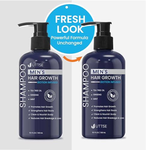 Biotion Hair Growth Shampoo for Men  Natural Thickening Shampoo with Tea Tree Oil Ginseng Mint for Hair Loss and Thinning Hair   10 1 fl oz  Dark Blue