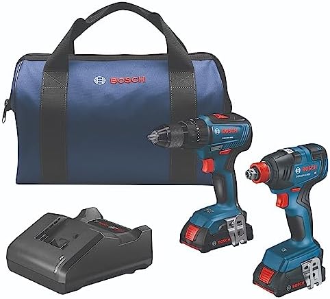 Bosch GXL18V 240B22 18V 2 Tool Combo Kit with 1/2 In  Hammer Drill/Driver  Two In One 1/4 In  and 1/2 In  Bit/Socket Impact Driver/Wrench and  2  2 Ah Standard Power Batteries