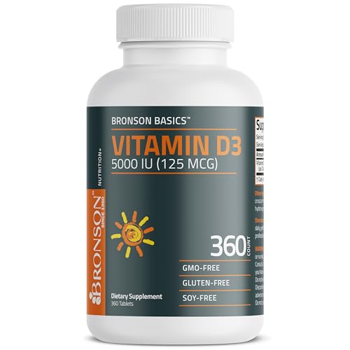 Bronson Vitamin D3 5000iu  125mcg  1 Year Supply for Healthy Muscle Function and Immune Support  Non GMO  360 Tablets