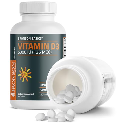 Bronson Vitamin D3 5000iu  125mcg  1 Year Supply for Healthy Muscle Function and Immune Support  Non GMO  360 Tablets