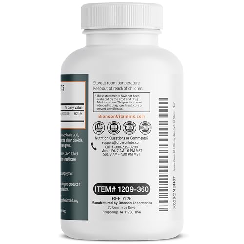 Bronson Vitamin D3 5000iu  125mcg  1 Year Supply for Healthy Muscle Function and Immune Support  Non GMO  360 Tablets