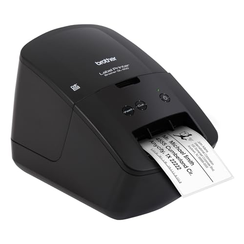 Brother QL 600 Desktop Monochrome Label Printer  up to 2 4 Label Width  No ink required  uses Brother Genuine DK drop in Rolls for Fast Labeling and easy integration with Microsoft applications