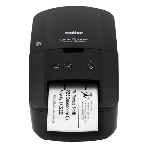 Brother QL 600 Desktop Monochrome Label Printer  up to 2 4 Label Width  No ink required  uses Brother Genuine DK drop in Rolls for Fast Labeling and easy integration with Microsoft applications
