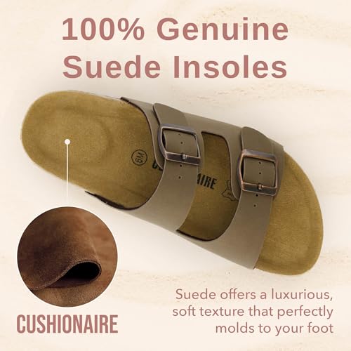 CUSHIONAIRE Lane Cork Footbed Sandals for Women   Comfortable Double Buckle Slip On with Genuine Suede Footbed & Arch Support Slides for Women Footwear