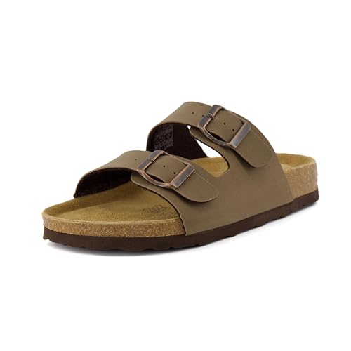 CUSHIONAIRE Lane Cork Footbed Sandals for Women   Comfortable Double Buckle Slip On with Genuine Suede Footbed & Arch Support Slides for Women Footwear