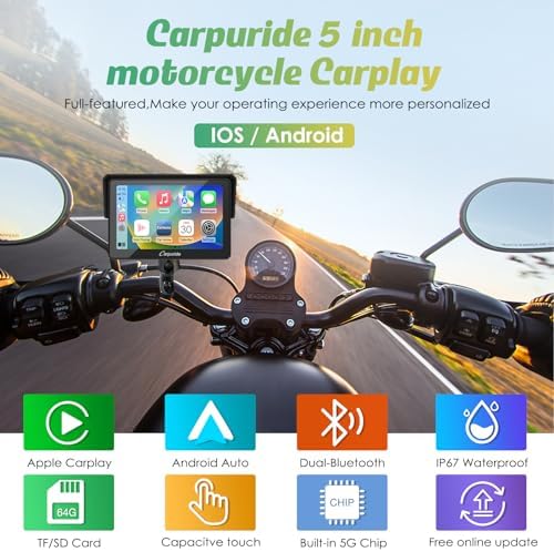 Carpuride W502 Motorcycle GPS Wireless Portable Carplay/Android Auto Waterproof Car Stereo  5 IPS Touch Screen with Dual Bluetooth  Navigation/Siri/G00gle Assistant for Motorbike
