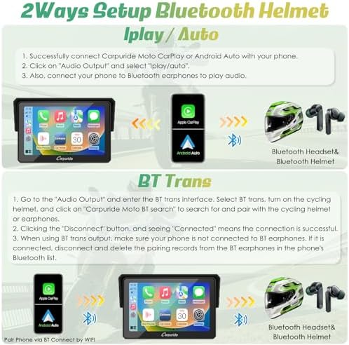 Carpuride W502 Motorcycle GPS Wireless Portable Carplay/Android Auto Waterproof Car Stereo  5 IPS Touch Screen with Dual Bluetooth  Navigation/Siri/G00gle Assistant for Motorbike