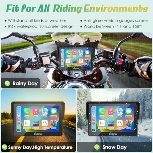 Carpuride W502 Motorcycle GPS Wireless Portable Carplay/Android Auto Waterproof Car Stereo  5 IPS Touch Screen with Dual Bluetooth  Navigation/Siri/G00gle Assistant for Motorbike
