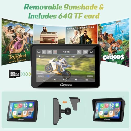 Carpuride W502 Motorcycle GPS Wireless Portable Carplay/Android Auto Waterproof Car Stereo  5 IPS Touch Screen with Dual Bluetooth  Navigation/Siri/G00gle Assistant for Motorbike