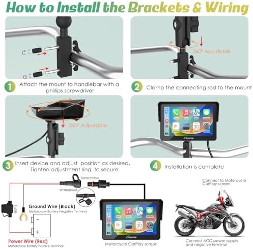 Carpuride W502 Motorcycle GPS Wireless Portable Carplay/Android Auto Waterproof Car Stereo  5 IPS Touch Screen with Dual Bluetooth  Navigation/Siri/G00gle Assistant for Motorbike