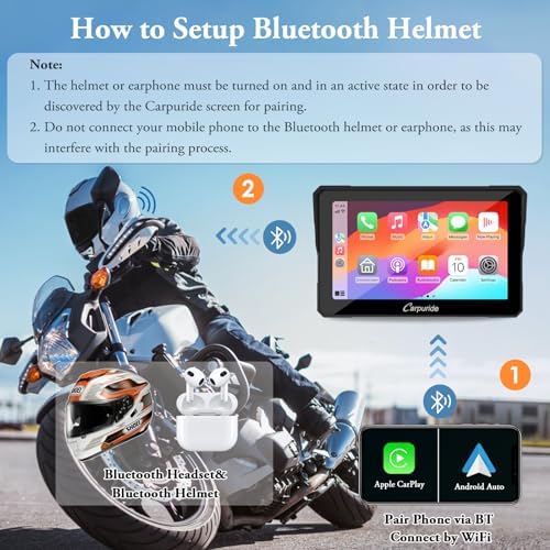 Carpuride W502 Motorcycle GPS Wireless Portable Carplay/Android Auto Waterproof Car Stereo  5 IPS Touch Screen with Dual Bluetooth  Navigation/Siri/G00gle Assistant for Motorbike