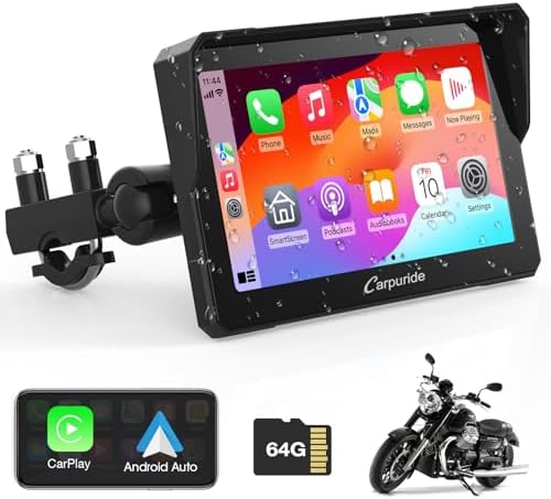Carpuride W502 Motorcycle GPS Wireless Portable Carplay/Android Auto Waterproof Car Stereo  5 IPS Touch Screen with Dual Bluetooth  Navigation/Siri/G00gle Assistant for Motorbike