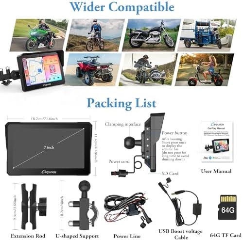 Carpuride W502 Motorcycle GPS Wireless Portable Carplay/Android Auto Waterproof Car Stereo  5 IPS Touch Screen with Dual Bluetooth  Navigation/Siri/G00gle Assistant for Motorbike