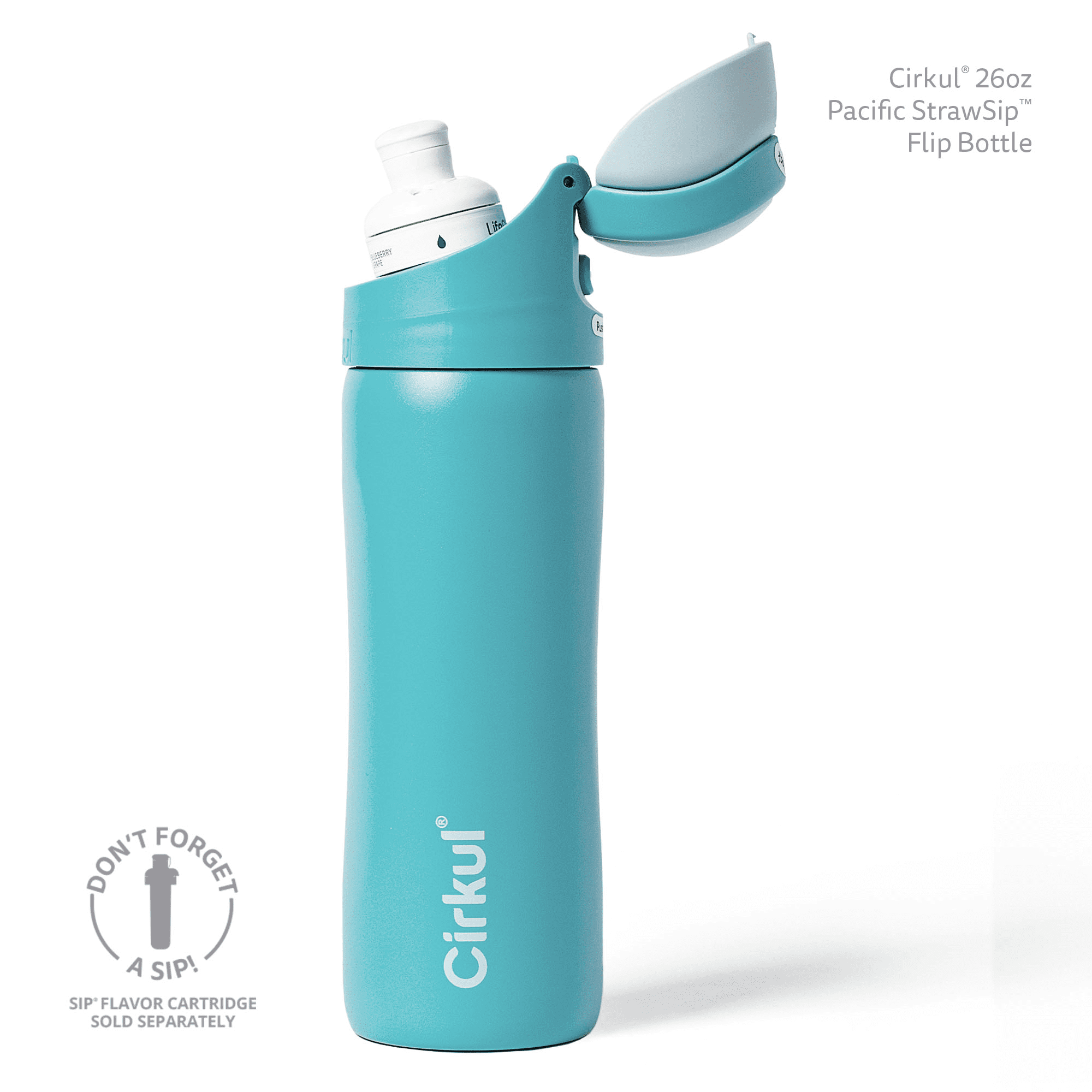 Cirkul 26oz StrawSip Flip Water Bottle  Stainless Steel  Double Wall Insulated  Pacific  Blue 
