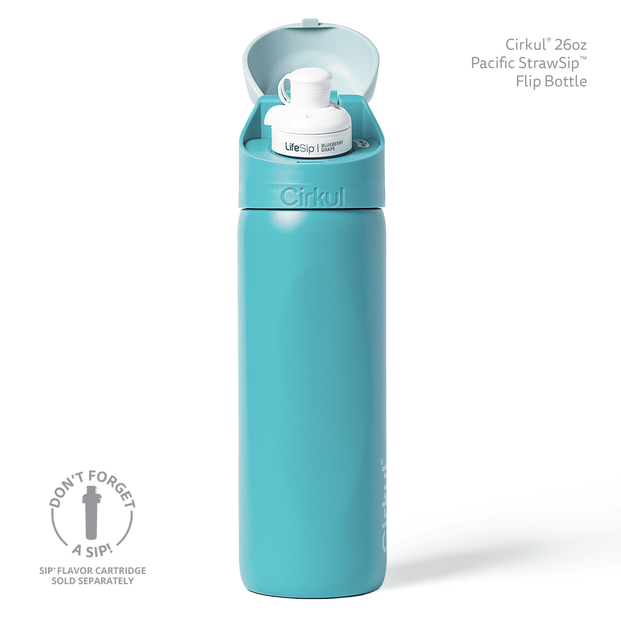 Cirkul 26oz StrawSip Flip Water Bottle  Stainless Steel  Double Wall Insulated  Pacific  Blue 